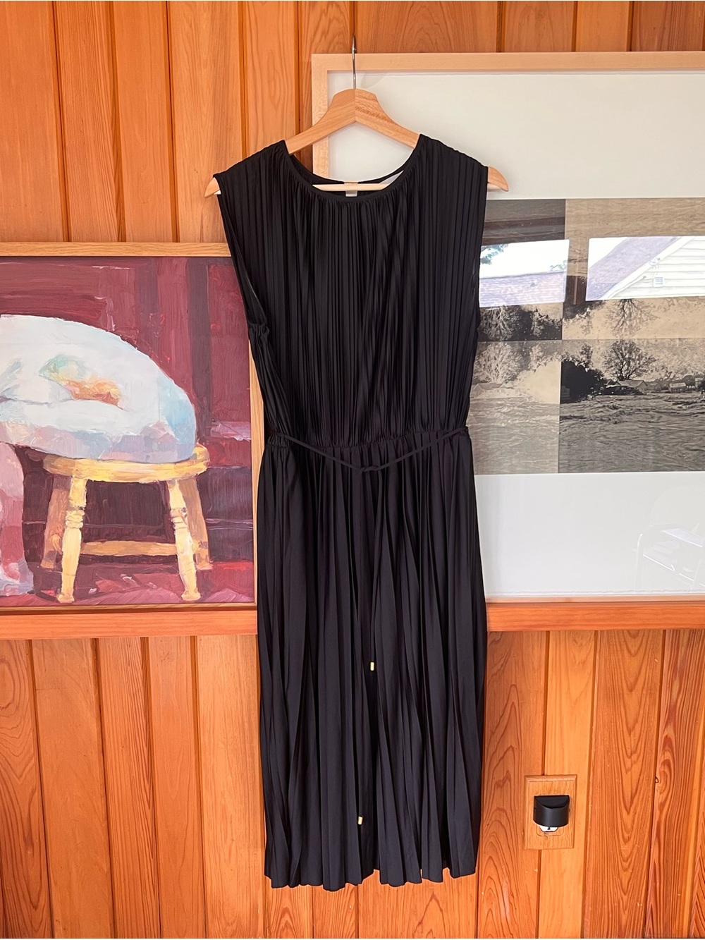 Black Pleated Sleeveless satin Dress